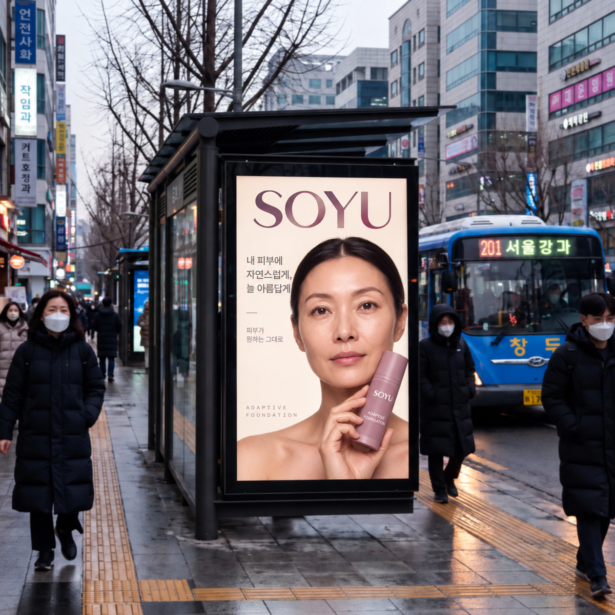 Affiche SOYU dans une rue de Seoul