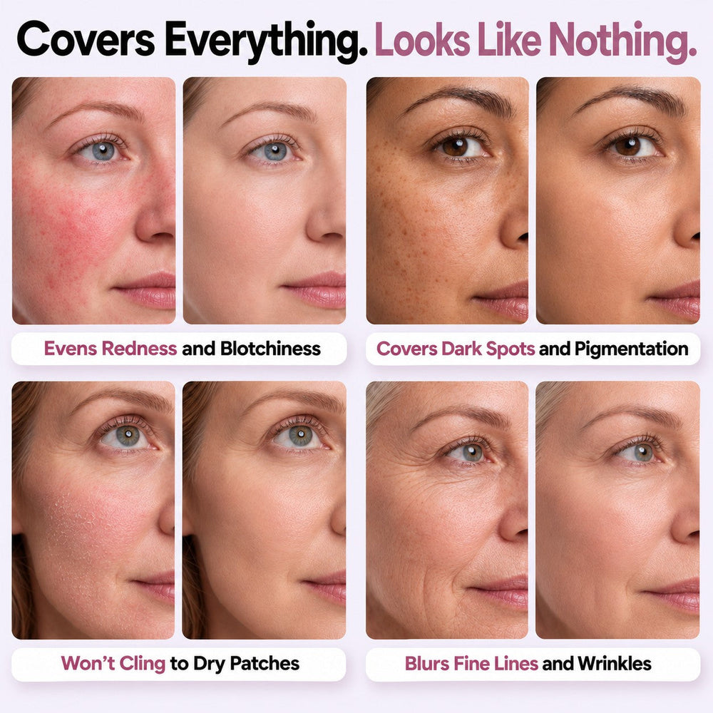 Before and after on redness, dark spots, dry patches and fine lines
