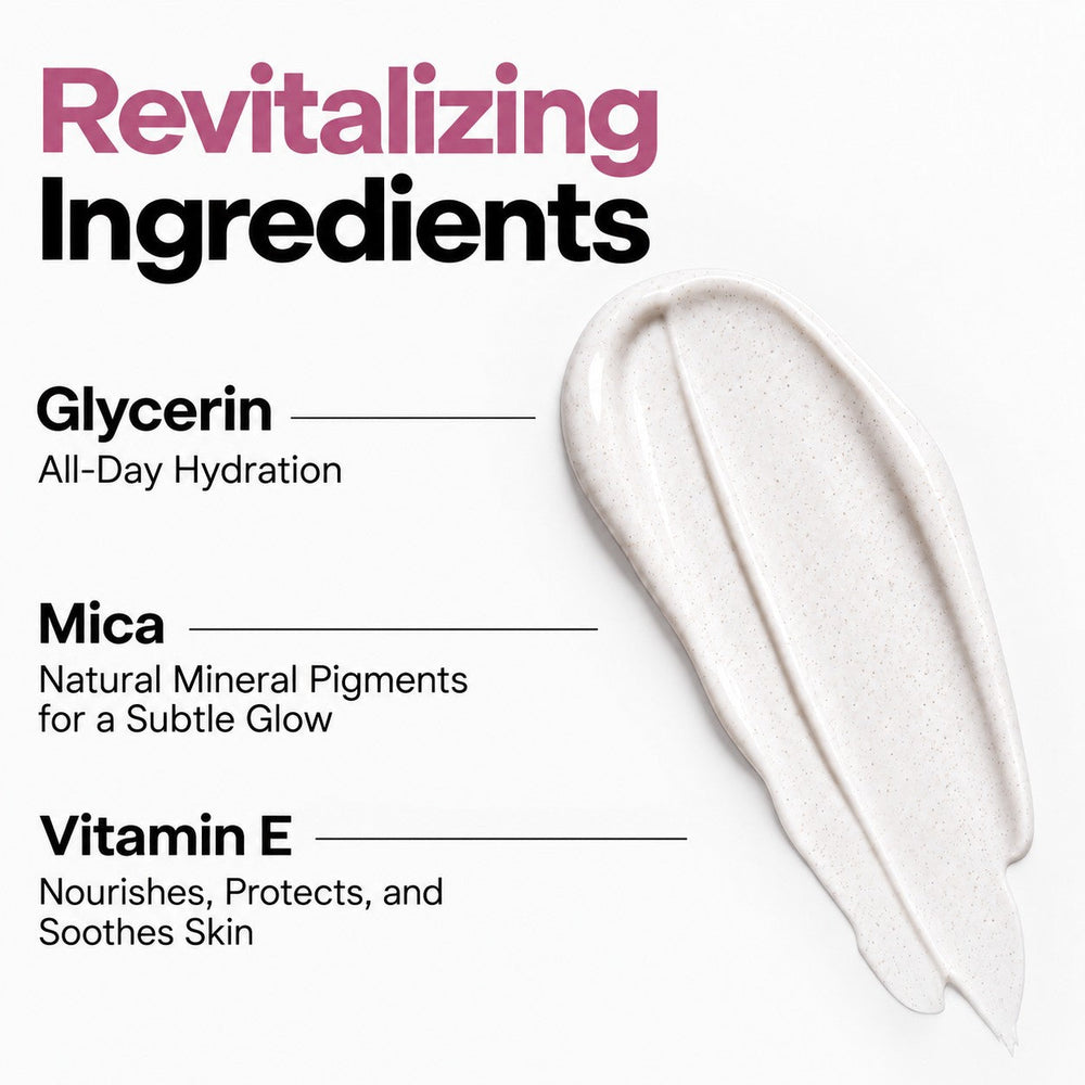 Glycerin, mica and vitamin E